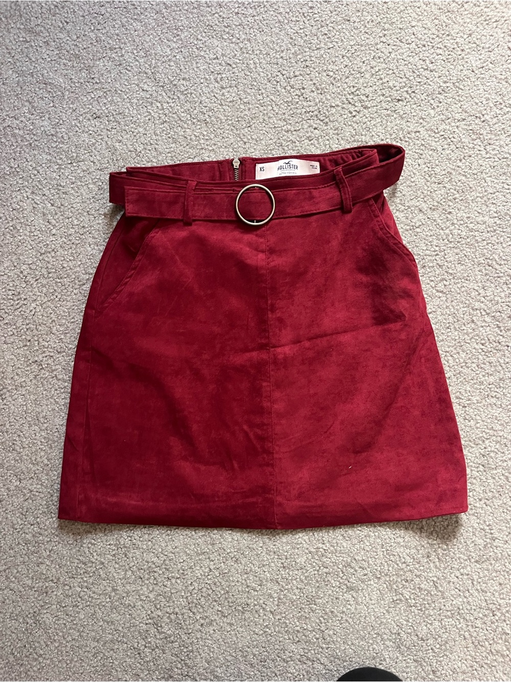 Hollister Burgundy Suede-Look Belted Mini Skirt